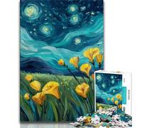 Puzzle da 1000 pezzi per adulti "Gigli gialli nel cielo notturno" per adulti e adolescenti ideale come regalo per tutta la famiglia dai 14 anni in su (50x75cm)