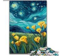 Puzzle da 1000 pezzi per adulti Gigli gialli nel cielo notturno, perfetto per divertirsi in famiglia a Natale, Ringraziamento, compleanni e Pasqua dimensioni 50x75cm