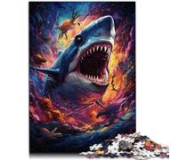 Puzzle da 1000 pezzi per adulti, gioco di squalo di colore, giocattolo per la famiglia, sfida dell'intelligenza cerebrale, giocattolo avvincente, 26 x 38 cm