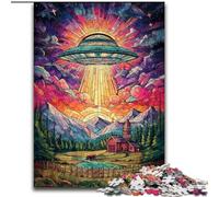 Puzzle da 1000 pezzi per adulti, gioco interattivo per famiglie con vetrate colorate e UFO, vacanze, gioco di attività per famiglie, 50x75cm