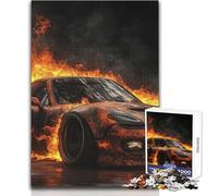 Puzzle da 1000 pezzi per adulti, gioco rompicapo con auto sportiva in fiamme, sfida difficile, adatto a partire dai 14 anni (dimensioni 50x75cm)