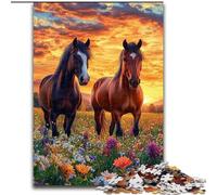 Puzzle da 1000 pezzi per adulti, gioco rompicapo con due cavalli per adolescenti, regalo perfetto per una serata di giochi in famiglia, 50x75cm