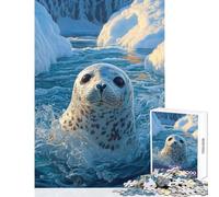 Puzzle da 1000 pezzi per adulti giocosa foca nelle gelide acque artiche splendida decorazione da parete con animali selvatici ottimo regalo per giochi di famiglia migliora l'amore tra coppie 38x26cm