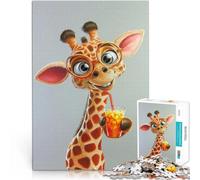 Puzzle da 1000 pezzi per adulti Giraffa carina con una bevanda Giocattoli di gioco impegnativi è ideale come regalo per tutta la famiglia 38x26cm