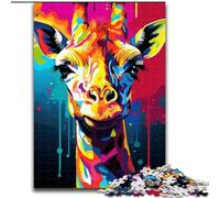 Puzzle da 1000 pezzi per adulti, giraffa colorata in legno, regalo perfetto per bambini dai 14 anni in su, 50x75cm, divertente lavoretto per famiglie, perfetto per compleanni e feste
