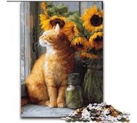 Puzzle da 1000 pezzi per adulti Girasole e Gatto in legno, sfida di interazione familiare e di ingegno, sfida di attività per famiglie, dimensioni 50X75CM