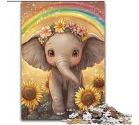 Puzzle da 1000 pezzi per adulti Girasole Elefante Puzzle in legno per adulti Perfetto regalo di Natale e Capodanno, regalo per le feste (dimensioni 50x75cm)