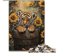 Puzzle da 1000 pezzi per adulti Girasole Tigre Puzzle impegnativi Opera d'arte Decorazione Giocattolo di intelligenza per giochi al chiuso per famiglie (Dimensioni 26x38cm)