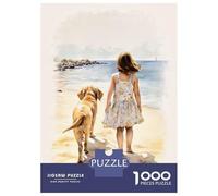 Puzzle Da 1000 Pezzi Per Adulti Girl And Lab on Beach Puzzle Per Adulti Gioco Rompicapo Difficile Compleanno E Natale 38x26cm/1000pcs