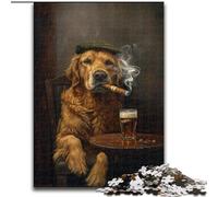 Puzzle da 1000 pezzi per adulti, Golden Retriever che fuma, puzzle per adulti, attività per rafforzare il legame familiare, feste e compleanni (dimensioni 26x38cm)