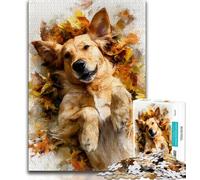 Puzzle da 1000 pezzi per adulti Golden Retriever e foglie cadute, giochi educativi, decorazioni per la casa, gioco educativo per compleanno, Natale (75x50cm)
