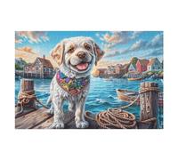 Puzzle Da 1000 Pezzi Per Adulti Golden Retriever Flower Border 1000 PCS 75x50cm Regalo Di Compleanno Per Adolescenti Adulti Hobby Divertente Perfetto Per Tempo Libero Esercizio