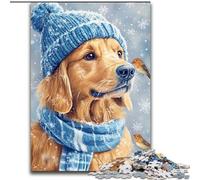 Puzzle da 1000 pezzi per adulti Golden Retriever in inverno Puzzle per adulti Divertimento rilassante, regalo di Natale perfetto e decorazione per la casa (dimensioni 26x38cm)