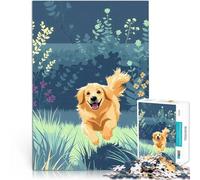Puzzle da 1000 pezzi per adulti Golden Retriever nel prato giochi divertenti per famiglie con pezzi completamente interconnessi di forma casuale 75x50cm