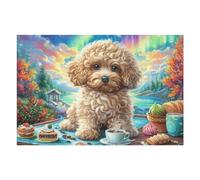 Puzzle Da 1000 Pezzi Per Adulti Goldendoodle Flower Field 1000 PCS 75x50cm Durevole Riutilizzabile Regalo Di Compleanno Perfetto Per Amanti Del Puzzle Famiglia Amici