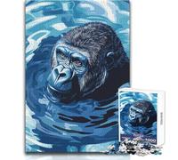 Puzzle da 1000 pezzi per adulti Gorilla blu in acqua Arte digitale Goditi un dolce relax e un gioco di svago stabile Taglio preciso Dimensioni del giocattolo 50x75cm