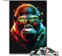 Puzzle da 1000 pezzi per adulti, gorilla colorati con occhiali, in legno, attività divertente per la casa, 50x75cm, decorazione artistica fai da te, regalo di compleanno perfetto