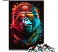 Puzzle da 1000 pezzi per adulti, gorilla colorati con occhiali, in legno, perfetto come decorazione fai da te o regalo di compleanno, 50x75cm, per compleanni, vacanze, Natale, Halloween