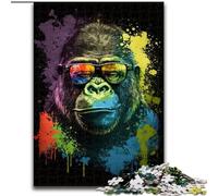 Puzzle da 1000 pezzi per adulti, gorilla colorati con occhiali in legno, regalo per uomini e donne, per tutti i giorni e per occasioni speciali, 50x75cm, per compleanni, feste e occasioni speciali