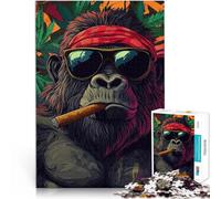 Puzzle da 1000 pezzi per adulti Gorilla figo con sigaro Fatto di legno,da 14 anni in su Home Giochi Educativi Giocattoli Fai da Te Regalo di opere d'arte。misurare:50x75cm/19.68x29.52pollice
