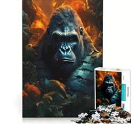 Puzzle da 1000 pezzi per adulti "Gorilla nella nebbia rossa di fuoco", gioco rilassante, taglio di precisione, adatto come decorazione da scrivania 38x52cm