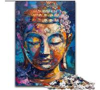 Puzzle da 1000 pezzi per adulti, graffiti colorati di Buddha in legno, per adolescenti dai 14 anni in su, decorazioni per la casa 50x75cm per compleanni, feste e occasioni speciali