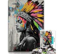 Puzzle da 1000 pezzi per adulti, graffiti sulla principessa indiana, 1000 pezzi per adulti, interessante riduzione dello stress, interazione genitore-figlio (dimensioni 75x50cm)