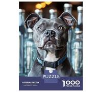 Puzzle Da 1000 Pezzi Per Adulti Gray Pitbull Portrait with Blue Collar Puzzle Per Adulti Gioco Pratico Migliora La Memoria Regalo Di Compleanno E Unico 52x38cm/1000pcs