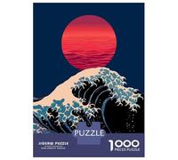 Puzzle Da 1000 Pezzi Per Adulti Great Wave with Red Sun Adolescenti Puzzle Giocattoli Antistress Sfida Difficile Attività Divertenti A Casa 70x50cm/1000pcs