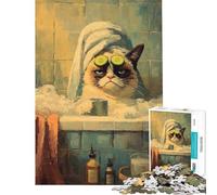 Puzzle da 1000 pezzi per adulti: Grumpy Cat si rilassa in una giornata alla spa Giocattolo decorativo da parete divertente e spiritoso ideale come regalo di compleanno o per occasioni speciali