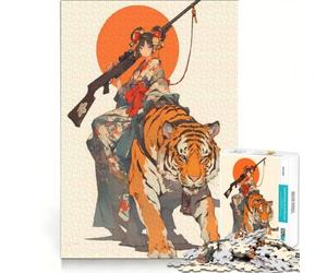 Puzzle da 1000 pezzi per adulti Guerriera Geisha cavalca una tigre Gioco pratico per migliorare la memoria Ideale come regalo per tutta la famiglia 38x52cm