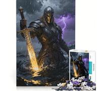 Puzzle da 1000 pezzi per adulti Guerriero con spada luminosa in un mare in tempesta Gioco pratico decorazione per la casa compleanno e Natale 38x26cm
