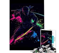 Puzzle da 1000 pezzi per adulti guerriero ninja neon con spade gioco di puzzle da 1000 pezzi decorazione da parete per divertimento in famiglia compleanno e Natale (38x26cm)
