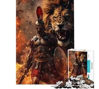 Puzzle da 1000 pezzi per adulti Guerriero spartano e leone Giochi rilassanti ed educativi Giocattolo artistico Regalo perfetto per le vacanze a casa Per passare il tempo (dimensioni 38x26cm)