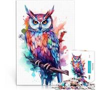 Puzzle da 1000 pezzi per adulti Gufo Acquerello Difficile da completare ma divertente e umoristico Lista dei desideri con Babbo Natale 38x26cm