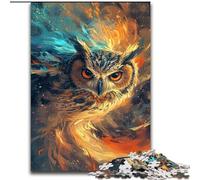 Puzzle da 1000 pezzi per adulti, gufo con fiamme arancioni e blu, realizzato in cartone, regalo di Natale per adolescenti, antistress, fantastico per la famiglia, 1000 pezzi(26x38cm)