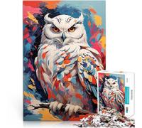 Puzzle da 1000 pezzi per adulti Gufo delle nevi dipinto colorato Allena il tuo cervello e le tue mani con poster abbinato e foglio di quiz 52x38cm