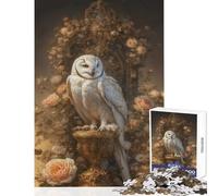 Puzzle da 1000 pezzi per adulti Gufo delle nevi in un ambiente floreale Giocattoli antistress Regalo di compleanno Gioco pratico Difficile e stimolante Dimensioni 50x75cm
