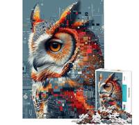 Puzzle da 1000 pezzi per adulti gufo pixelato giocattolo decorativo da parete un'opera d'arte ideale come regalo per tutta la famiglia (dimensioni 38x26cm)