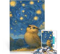 Puzzle da 1000 pezzi per adulti Gufo sotto il cielo stellato notturno Difficile Duro con pezzi completamente interconnessi di forma casuale 38x26cm
