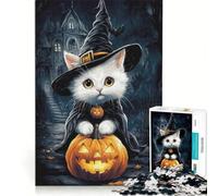 Puzzle da 1000 pezzi per adulti, Halloween, strega e gatto, giocattolo decorativo da parete, gioco di velocità manuale, adatto per la decorazione della scrivania 38x52cm