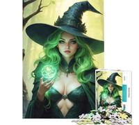 Puzzle da 1000 pezzi per adulti Hazel Strega di Halloween dai capelli verdi Aiuta a stimolare la mente Regalo educativo per donne dai 14 anni in su Gioco di puzzle offerto 38x52cm