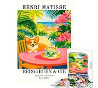 Puzzle da 1000 pezzi per adulti Henri Matisse Corgi Beach Cafe Art Giocattoli antistress Ottimi regali e giocattoli per giochi educativi Attività divertenti a casa Dimensioni 38x26cm