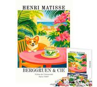 Puzzle da 1000 pezzi per adulti Henri Matisse Corgi Beach Cafe Arte Decorazione per la casa Giocattoli Ottimo regalo Gioco pratico con poster abbinato e foglio di quiz Dimensioni 50x75cm