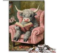 Puzzle da 1000 pezzi per adulti Highland Cattle che legge un libro, adatto a partire dai 14 anni, gioco intellettuale e educativo per compleanni e Natale (dimensioni 50x75cm)