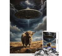 Puzzle da 1000 pezzi per adulti Highland Cow UFO Abduction Giocattoli antistress Regali di compleanno Giochi educativi Interazione genitore-figlio Dimensioni 38x26cm