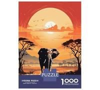 Puzzle Da 1000 Pezzi Per Adulti Hot Sunset Elephant Puzzle Per Adulti Gioco Rompicapo Difficile Compleanno E Natale 38x26cm/1000pcs