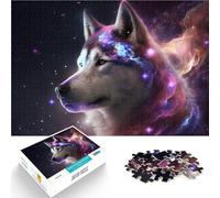 Puzzle da 1000 pezzi per adulti Husky siberiano nello spazio Riduzione dello stress interessante Migliorare l'amore tra le coppie 38x26cm