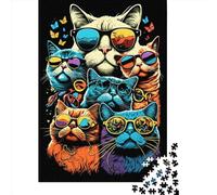 Puzzle da 1000 pezzi per adulti, i gatti indossano gli occhiali, puzzle per adulti, puzzle in cartoncino per la decorazione della famiglia, 1000 pezzi (38 x 26 cm)