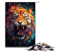 Puzzle da 1000 pezzi per adulti il colorato psichedelia del fuoco tigre opera d'arte regalo di compleanno arte murale 75x50 cm